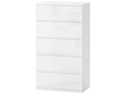 Cómoda Com 5 Gavetas De Madeira Cómoda De Dormitório Cómoda Branca Estilo Moderno 55x33x80 Cm Branco Brilhante