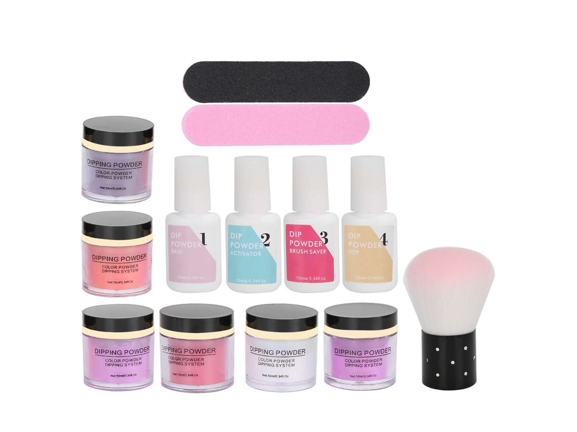 Kit De Pó Para Imersão De Unhas Com 6 Cores Esmalte Base Top Coat Pincel E Ferramentas Manicure K1213