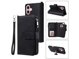 Capa Em Couro Pu Para Apple Iphone 16 Cor Preto