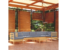 Vidaxl 9 Pcs Conjunto Lounge De Jardim + Almofadões Cinza Pinho Maciço
