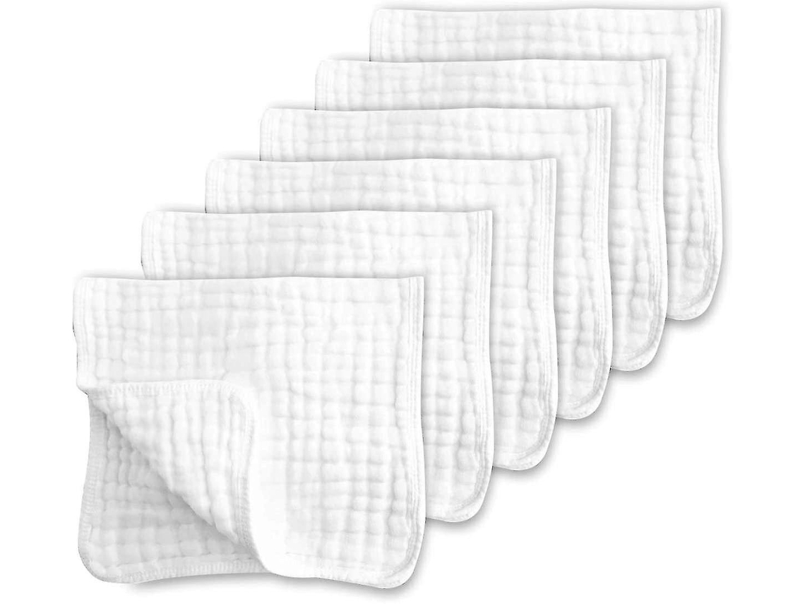 Mantas De Musselina Para Bebês, 100% Algodão, Tamanho Grande(50x25cm), 6 Camadas, Mais Grossas, Super Macias E Absorventes(pacote Com 6, Brancas)