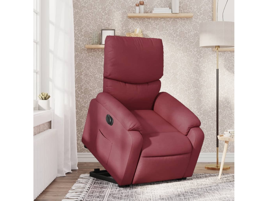 Vidaxl Poltrona Reclinável Elevatória Elétrica Tecido Vermelho-tinto