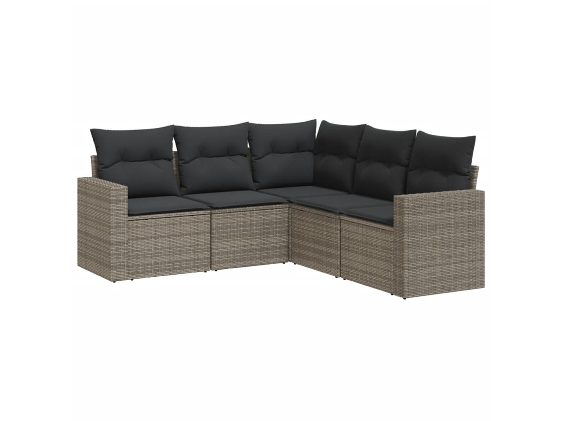Maison Exclusive - 5 Pcs Conjunto Sofás De Jardim C/ Almofadões Vime Pe Cinzento