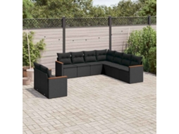 Vidaxl 9 Pcs Conjunto De Sofás P/ Jardim C/ Almofadões Vime Pe Preto