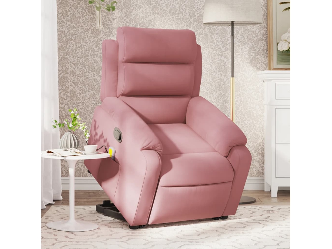 Vidaxl Poltrona Elevatória De Massagens Veludo Rosa