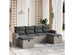 Vidaxl 6 Pcs Conjunto Sofás De Jardim Com Almofadões Vime Cinzento