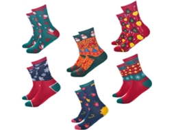 Conjunto Com 6 Pares De Meias Quentinhas De Algodão Para Adultos Com Estampas Natalinas. Lindo Conjunto Estampado.