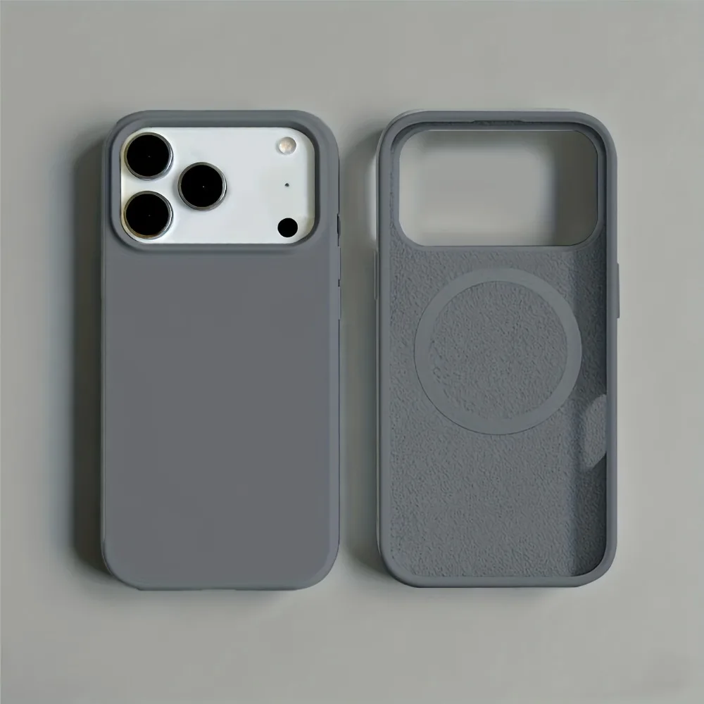 Capa Magnética De Silicone Líquido Para Iphone (iphone 15 Pro Cinza), Compatível Com Fixação Magnética.