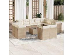 Vidaxl 13 Pcs Conjunto De Sofás P/ Jardim Com Almofadões Vime Pe Bege