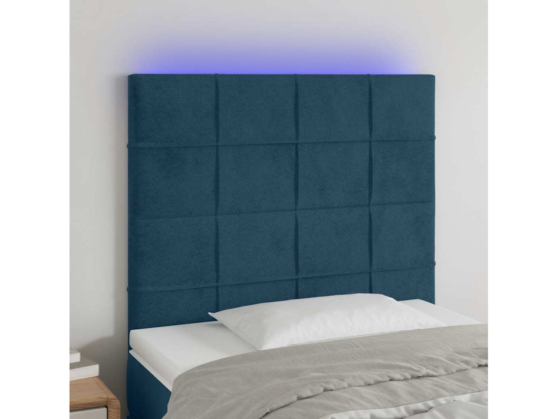 Vidaxl Cabeceira Cama C/ Luzes Led Veludo 90x5x118/128cm Azul-escuro