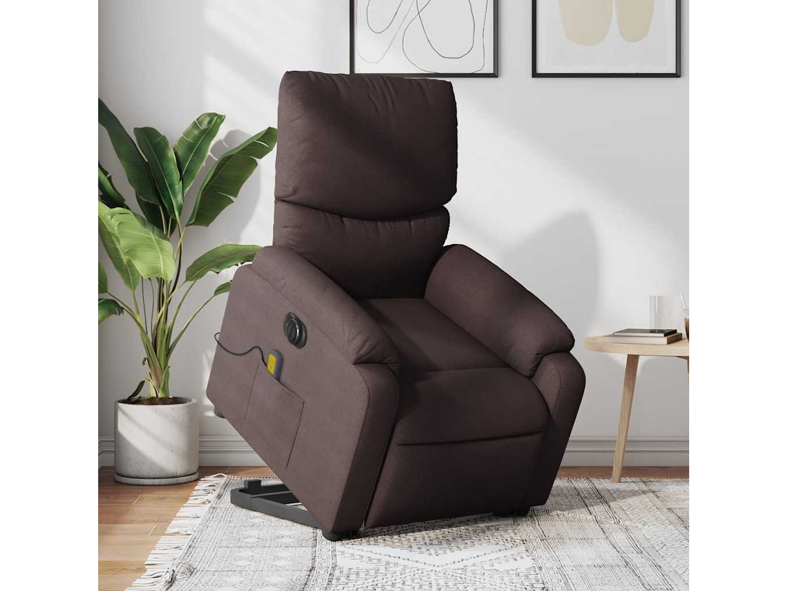 Vidaxl Poltrona Elétrica Elevatória Massagens Tecido Castanho-escuro