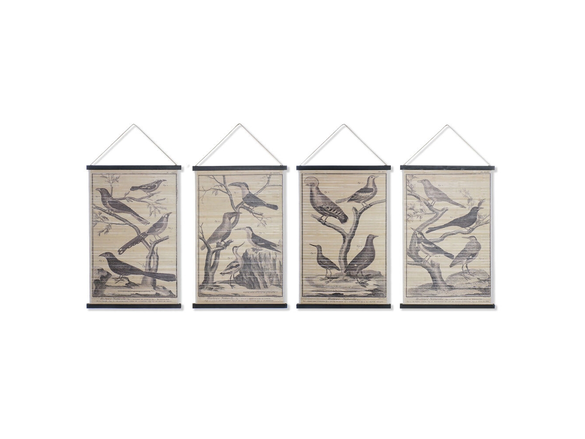 Tela Dkd Home Decor Pássaros (4 Pcs) (60 X 2 X 90 Cm)