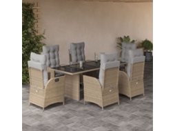 Vidaxl 7 Pcs Conj. Jantar Jardim C/ Almofadões Vime Pe Bege Misturado
