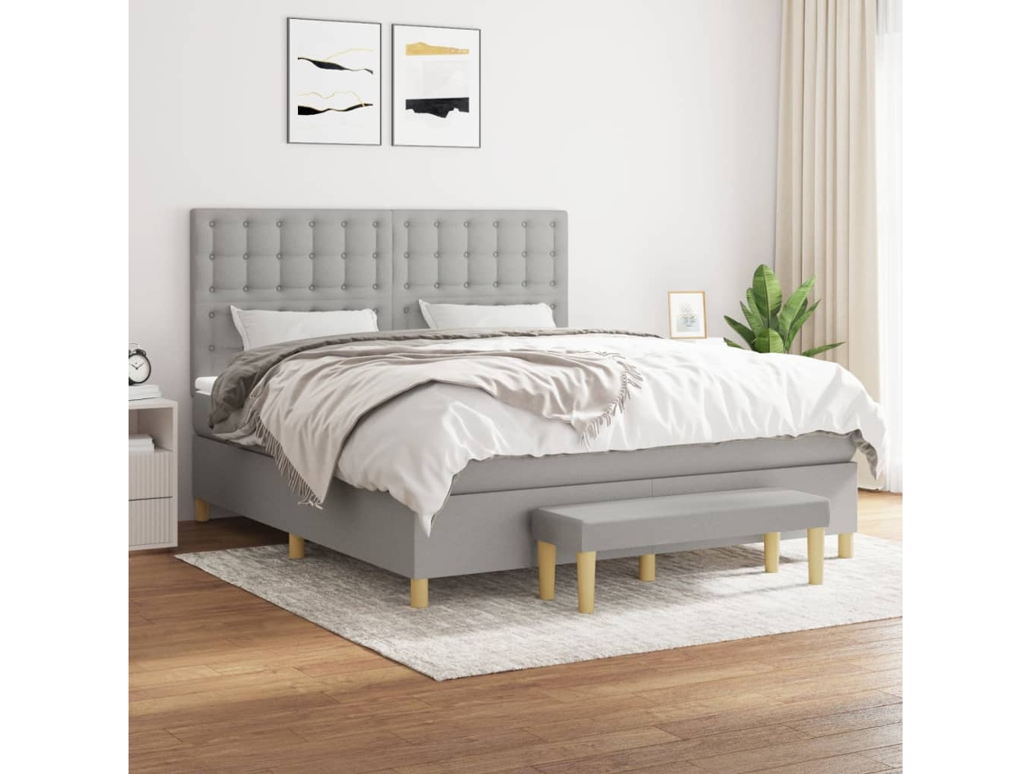 Vidaxl Cama Com Molas/colchão 180x200 Cm Tecido Cinzento-claro