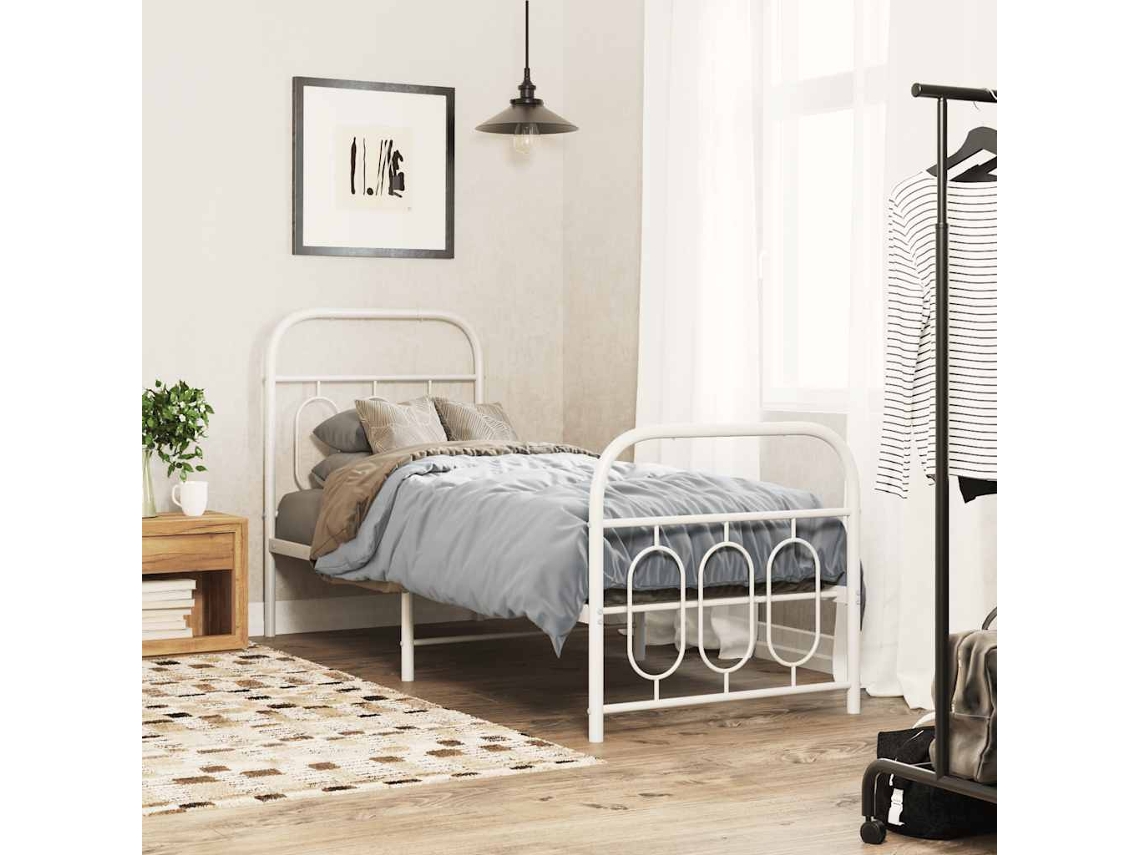 Vidaxl Estrutura De Cama Com Cabeceira E Pés 75x190 Cm Metal Branco