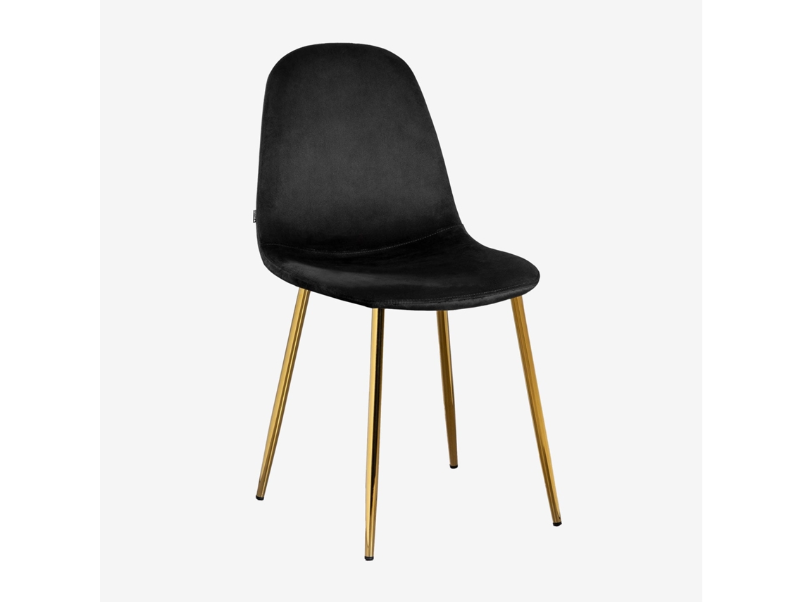 Sklum Pack De 4 Cadeiras De Jantar Glamm Poliéster     Dourado                  Velluto Preto                               Veludo