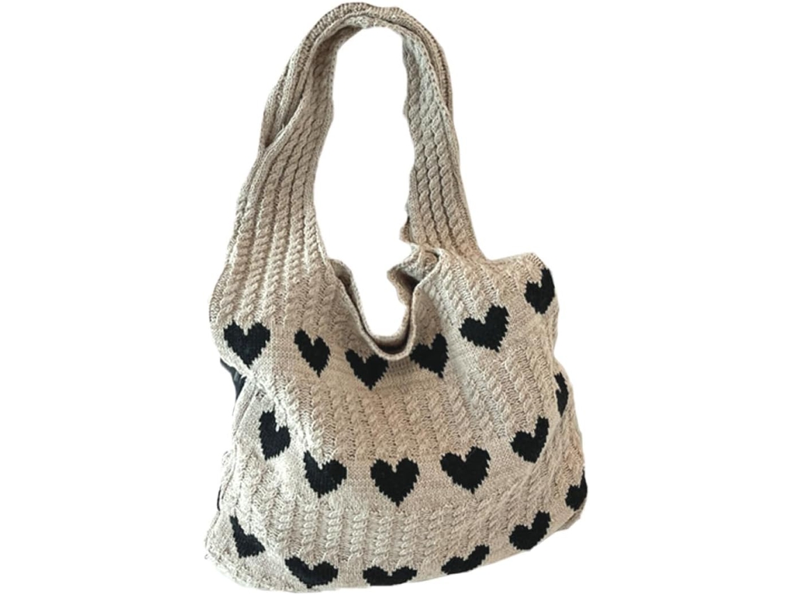 Bolsa Feminina De Lã Tricotada Em Formato De Coração, Leve E Com Alça Ergonômica, Perfeita Para Praia E Passeios De Verão.