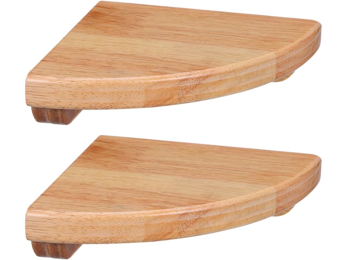 Conjunto De 2-prateleiras Parede Para Cozinha Em Formato Leque 15cm 6-polegadas Madeira Seringueira, Para Banheiro E