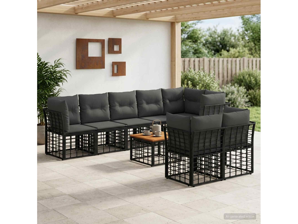 Vidaxl Conjunto De Sofás Para Exterior 9 Pcs Preto E Cinza Escuro
