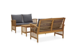 Conjunto Lounge Jardim 3 Peças C/ Almofadões Acácia Maciça Dkd Home Decor