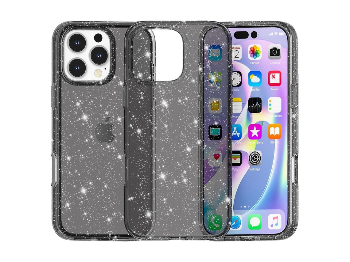 Capa Antirriscos De Pctpu Com Glitter Brilhante Para Iphone 16 Pro Max