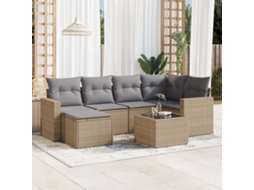Vidaxl 7 Pcs Conjunto De Sofás P/ Jardim Com Almofadões Vime Pe Bege