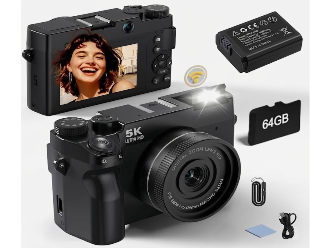 Câmera Fotográfica 5k com 64 Gb de Armazenamento, Foco Automático Integrado e Zoom de 18x JIAPEI (preta)