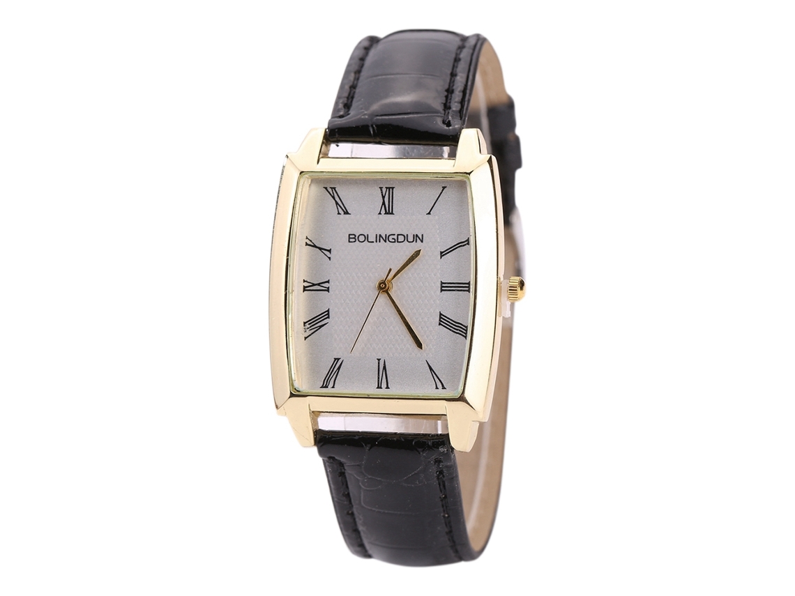 Relógio de pulso quadrado para negócios com pulseira de couro PU e mostrador branco.