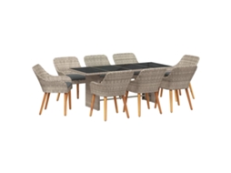Conjunto 9 Conjunto De Jantar Para Jardim Vidaxl Cinzento-claro Vime Pe (190 X 80 X 74 Cm)