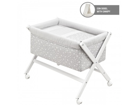 Berço Co-sleeping de madeira + dossel  Star em Cinzento