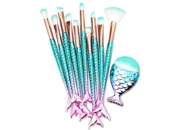 Conjunto De 11 Pincéis De Maquiagem Com Cabo Em Forma De Cauda De Peixe Colorida