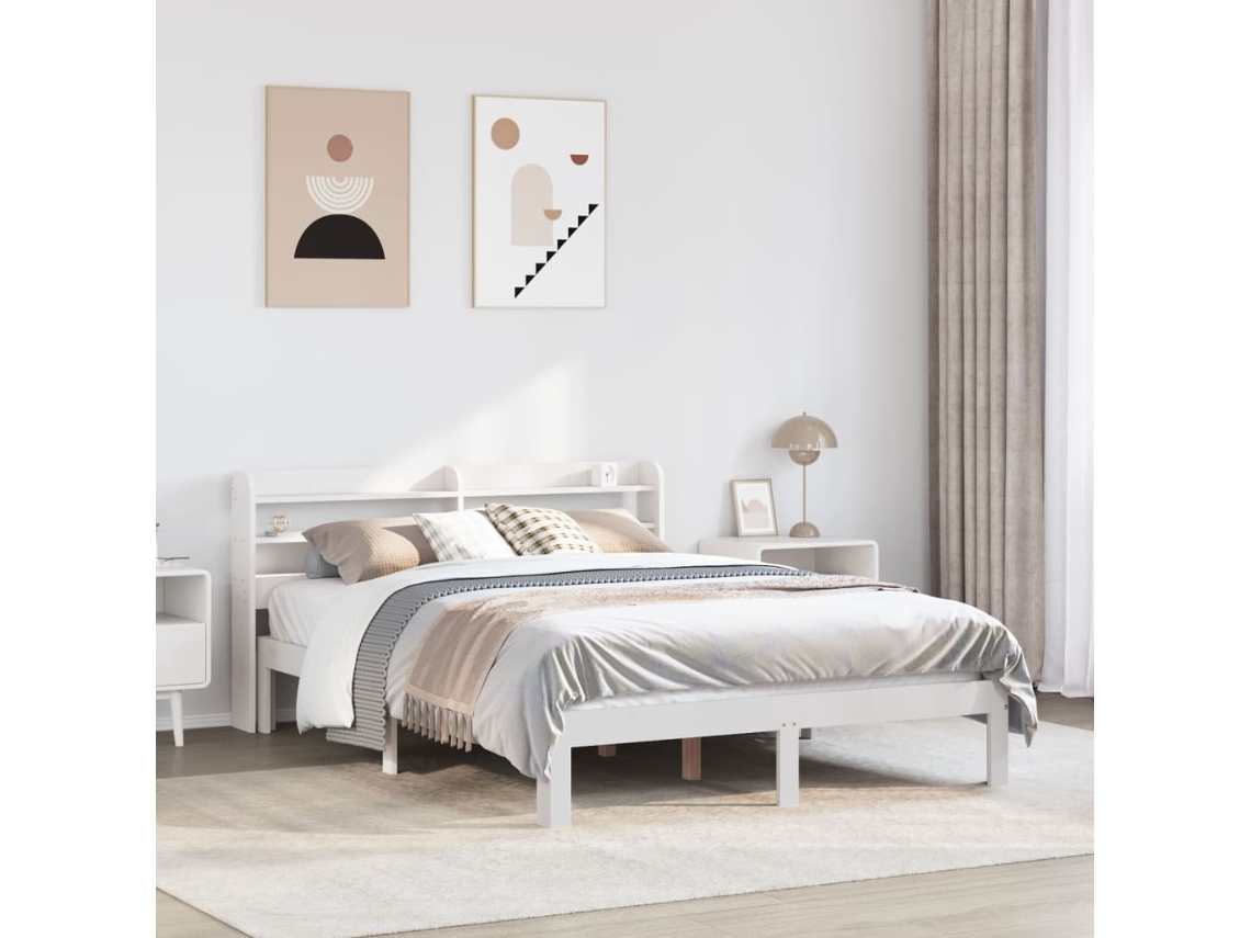 Vidaxl Estrutura De Cama C/ Cabeceira Sem Colchão 140x190 Cm Branco