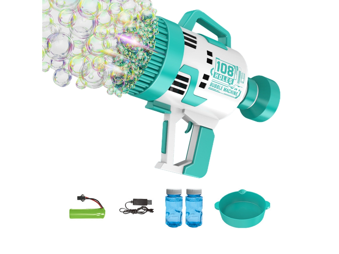 Máquina de Bolhas ATS com 108 Furos, Pistola de Bolhas Automática com Luzes Coloridas, Soprador Elétrico para Crianças, Ideal para Festas de Verão ao Ar Livre e Aniversários.