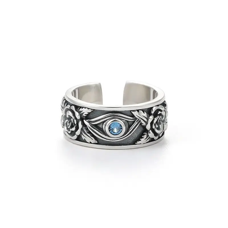 Anel Masculino Personalizado Com Olho Grego Egípcio Azul Retrô Punk, Com O Olho De Hórus.