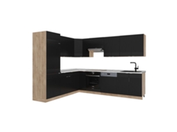 Cozinha Em Ângulo Fame-line, 227x60cm, Pt Mármore, Preto Riscado/carvalho De Força Dourado, Vicco 51049