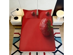 Conjunto de Cama com Estampa 3d Morango em Microfibra Fronha 200x200cm