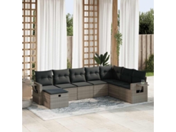 Vidaxl 8 Pcs Conjunto Sofás De Jardim C/ Almofadões Vime Pe Cinzento