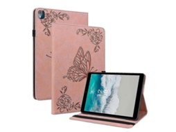 Yuru capa para Tablet Nokia T10 com Padrão Borboleta Flor Pu Couro + Tpu Anti risco Suporte Porta cartões Vermelha