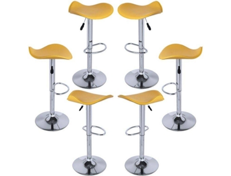 Pack 6 Bancos  Rox (Amarelo - 37 x 83 x 37 / 37 x 62 x 37 cm - Couro Sintético - Aço Reforçado)