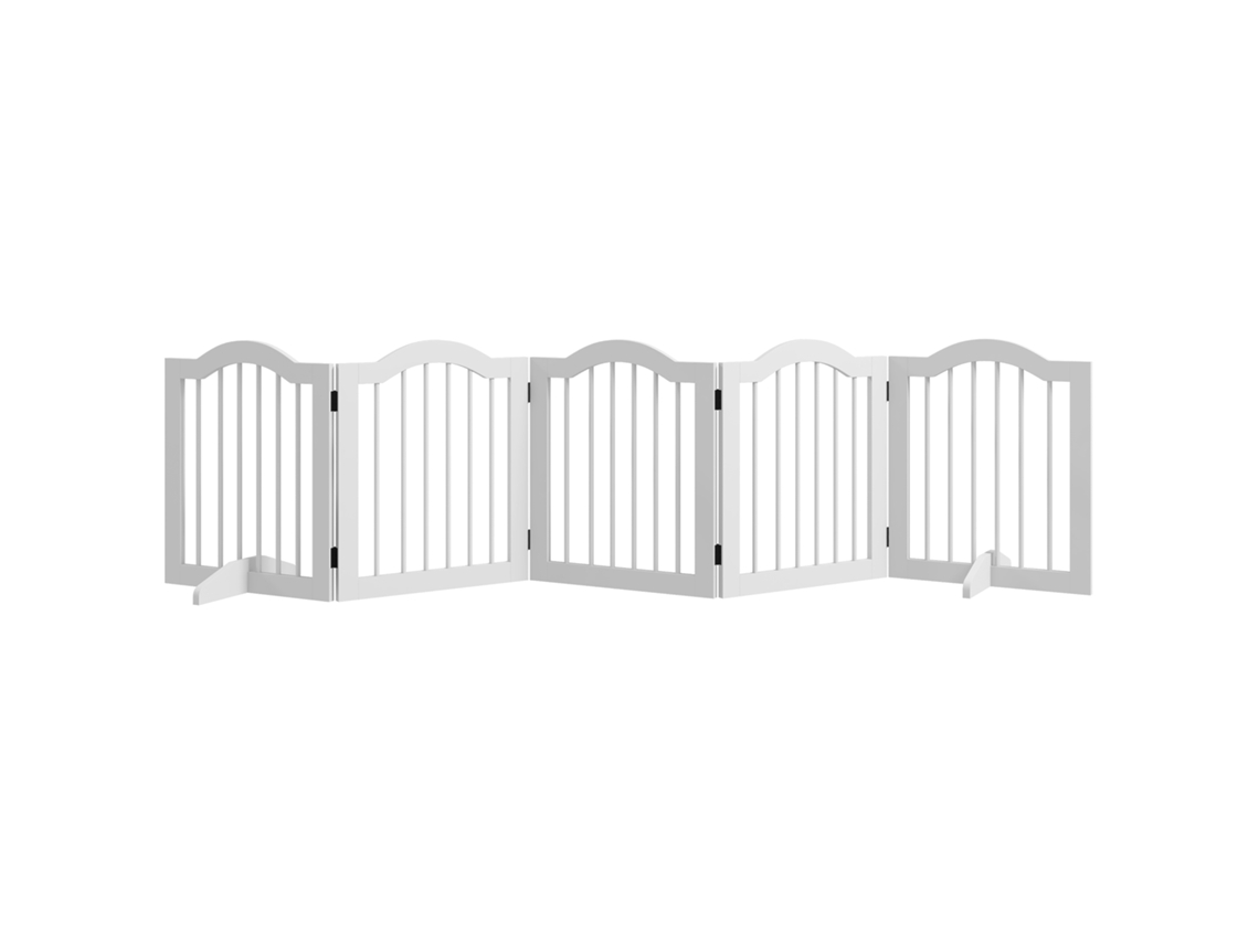 Barreira para Cães, 5 Painéis, Dobrável, Flexível, Madeira Maciça/mdf, 254,5x29,5x61 Cm, Branco Ge