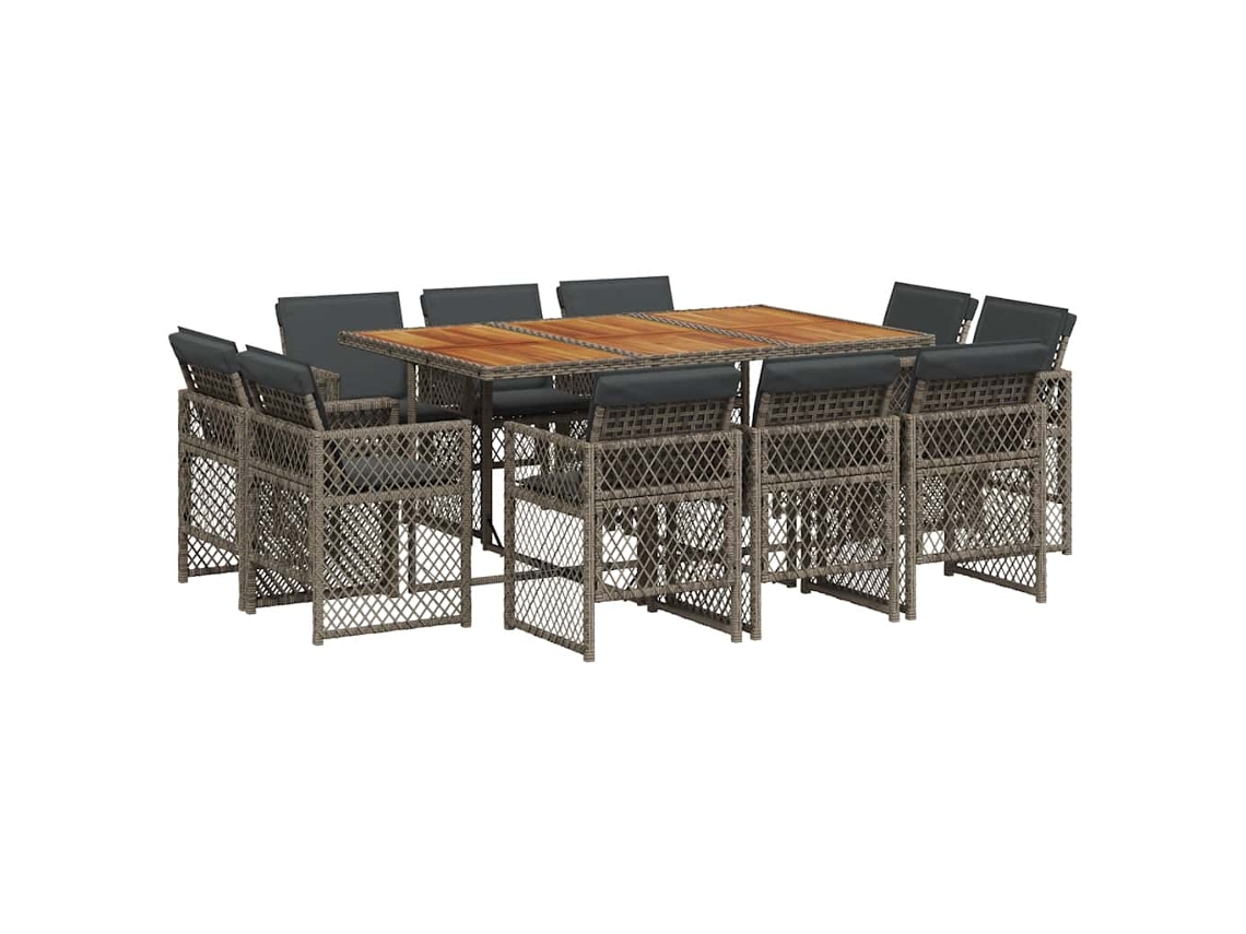 Conjunto de 11 Jantar para Jardim com Almofadões Vime Pe Cinzento MAISON EXCLUSIVE