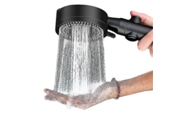 Ducha Manual de Alta Pressão com 5 Jatos, 5 Velocidades, Material Abs Resistente e Flexível, Instalação Fácil, Preto