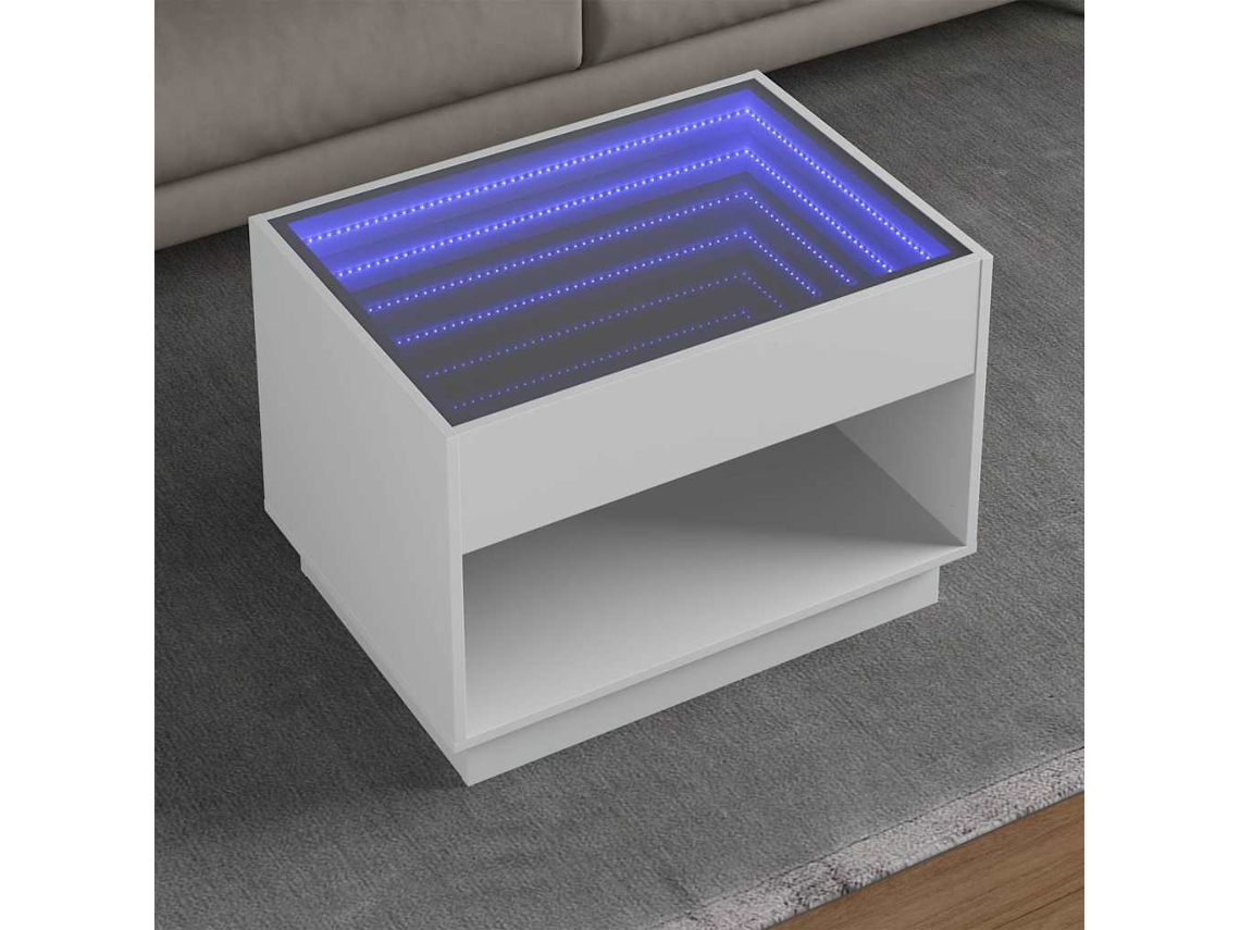 Vidaxl Mesa De Centro Luzes Led Infinity 70x50x50 Cm Branco