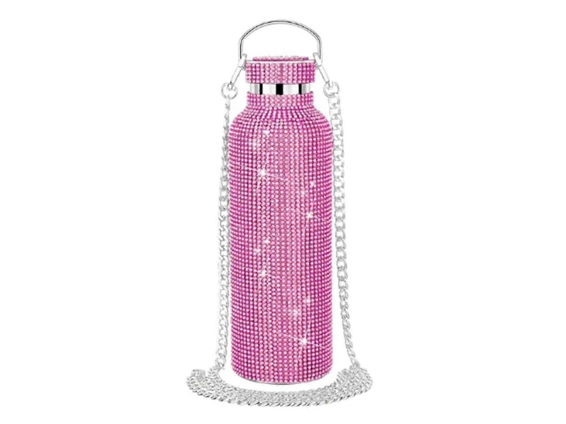 Garrafa De Água De Aço Inoxidável Com Diamantes Garrafa De Água Portátil Com Glitter E Strass Garrafa Térmica Transversal Brilhante 600ml C Brilvibera