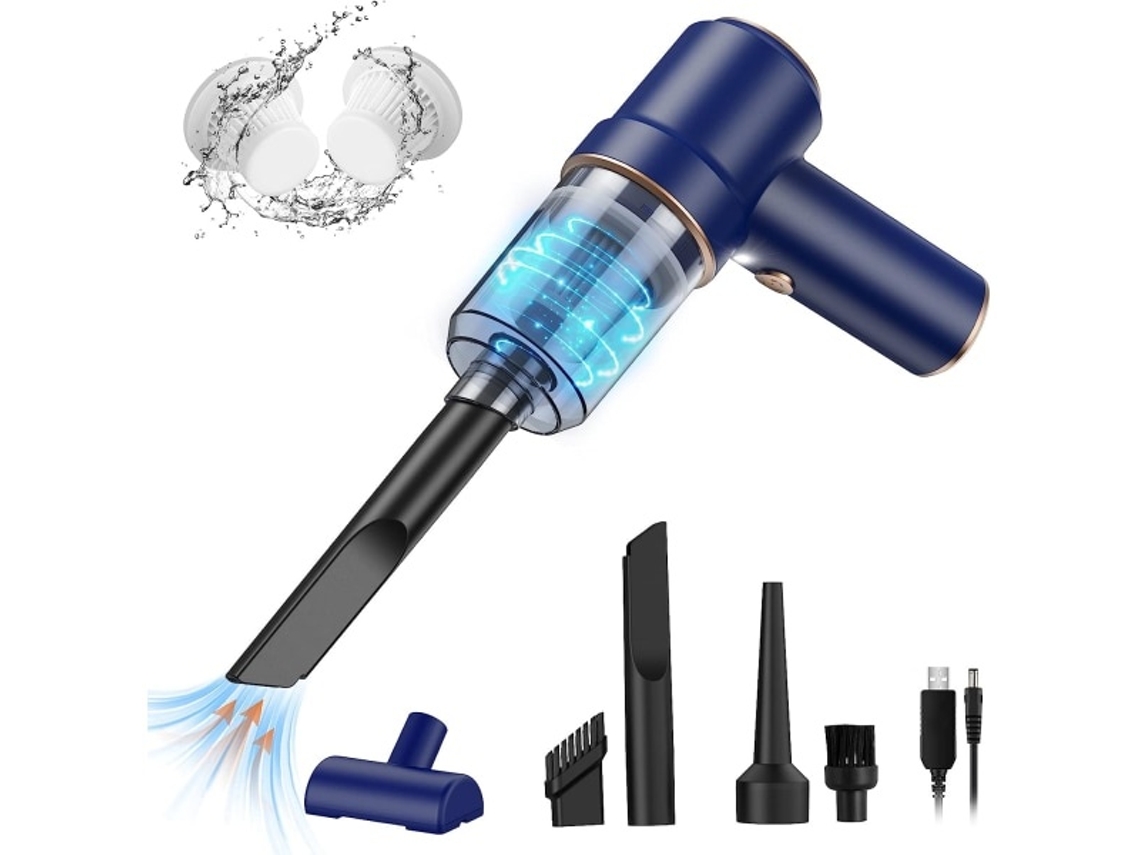 Lurelia Aspirador Portátil Sem Fios Para Carro, 2 Em 1, Usb, Sopro, Azul