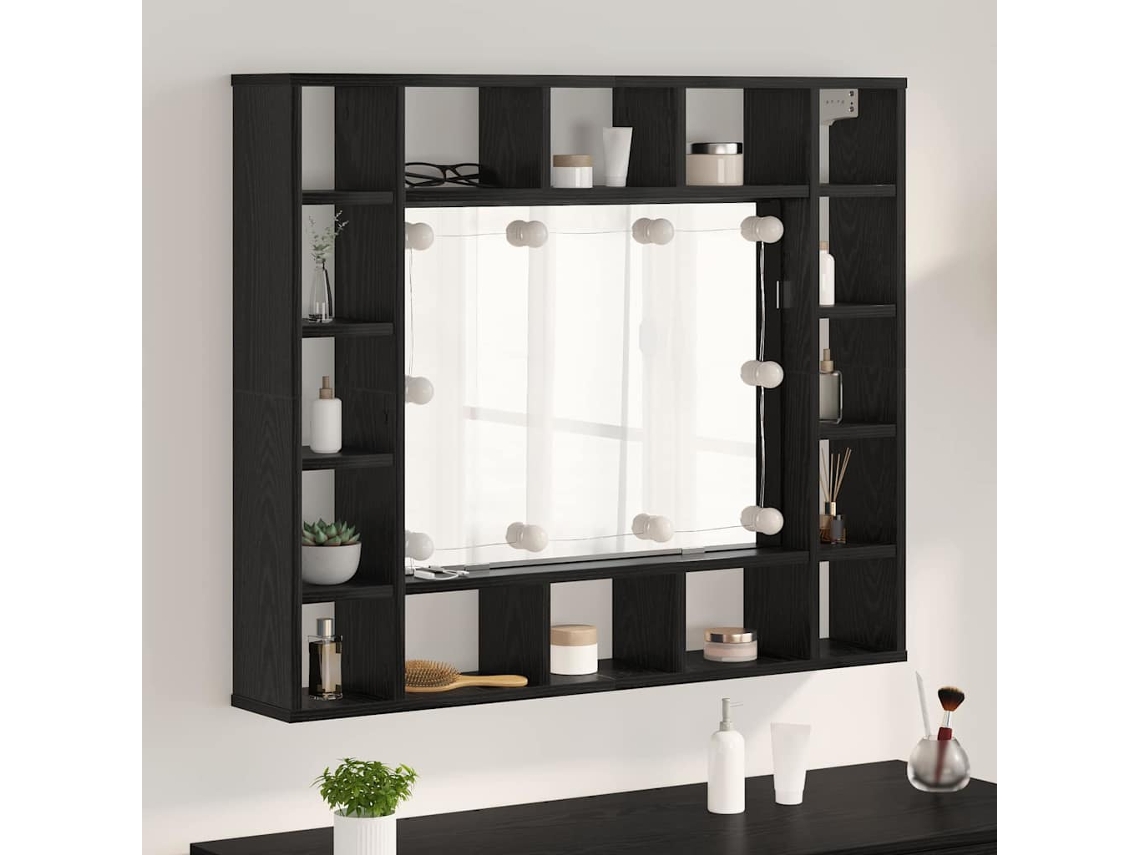 Vidaxl Armário De Espelho Carvalho Preto 91 X 15 X 76,5 Cm