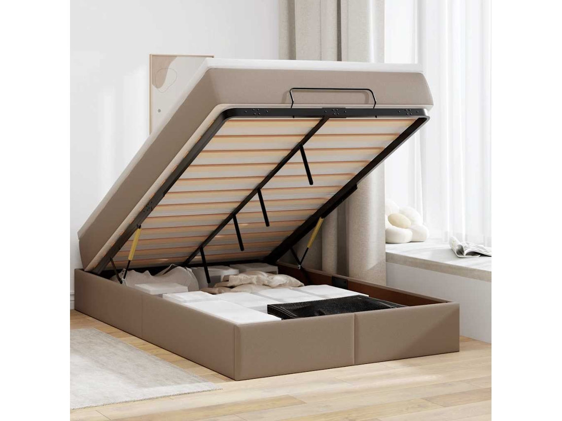 Moldura De Cama Otomano Vidaxl Com Colchão Cappucino Couro Falso