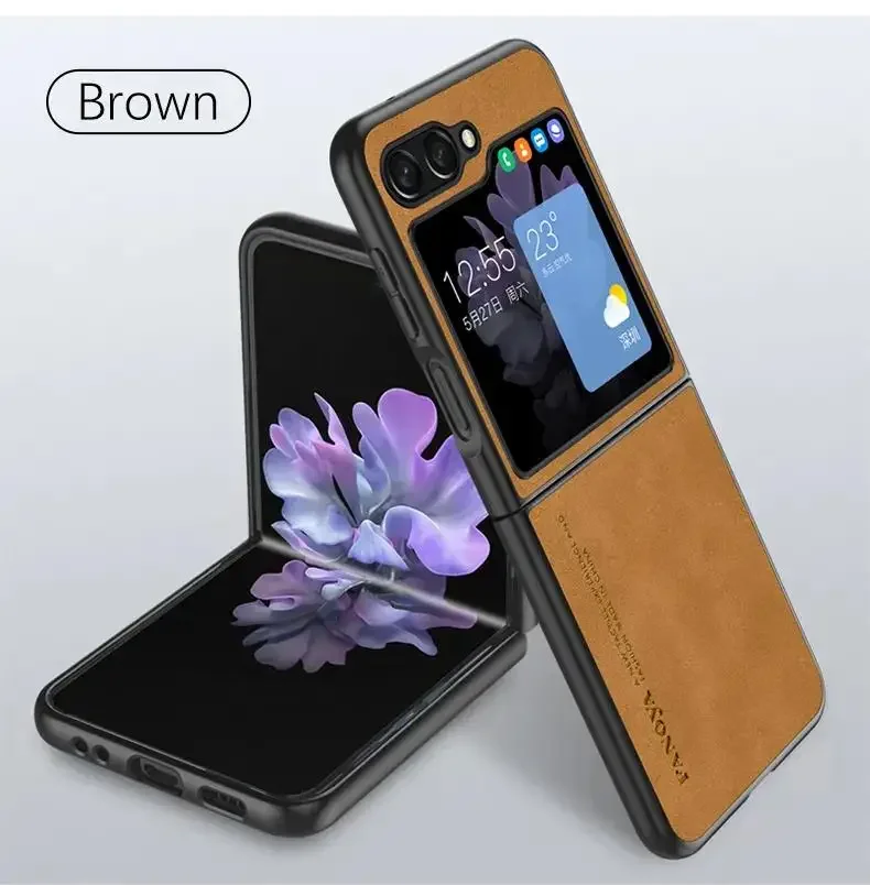 (brown, Galaxy Z Flip4) Retro Pele De Carneiro Toque Couro Caso De Telefone Para Samsung Com Proteção Anti-choque