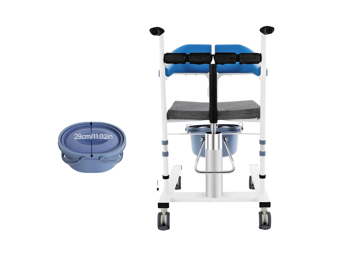 Cadeira De Transferência Com Elevador Para Pacientes, Altura Ajustável, Encosto Removível, Azul