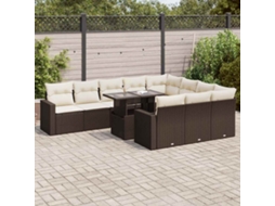 Vidaxl 11 Pcs Conjunto Sofás De Jardim C/ Almofadões Vime Pe Castanho